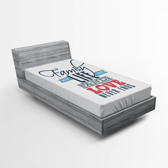 Ambesonne Vintage Fitted Sheet, Words Family Love Typo, Twin Size, Black Pale Blue Red