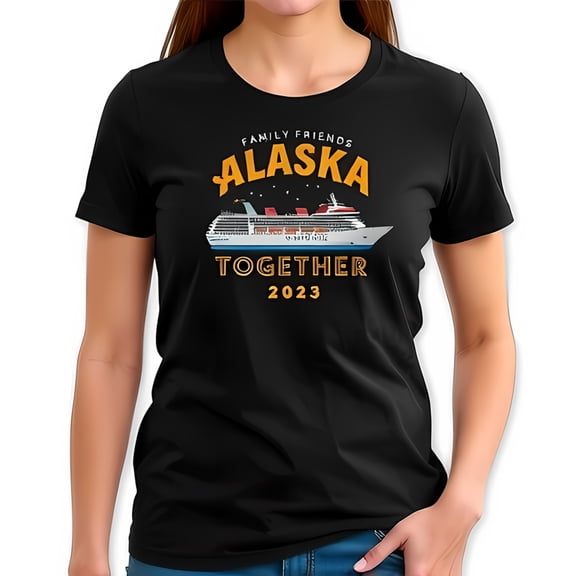 Family Friends Alaska Together 2023 Cotton Short Sleeve T-Shirt with Cruise Ship Graphic - Perfect for Memorable Adventures