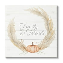 Family & Friends Autumn Farmhouse Wheat Pumpkin Wreath Inspirational Graphic Art Gallery-Wrapped Canvas Print Wall Art
