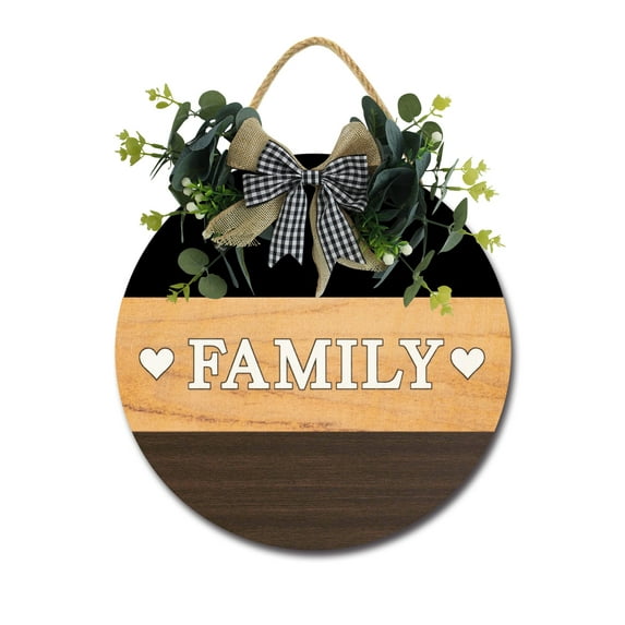 Family Front Door Sign Funny Wreaths Hanging Wooden Plaque Decoration Round Rustic Wood Farmhouse Porch Decor for Home Front Door Decor, 11 x 11 Inch