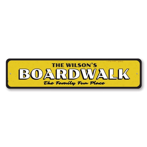 Family Fun Place Sign, Boardwalk Lover Sign, Custom Family Name Sign, Beach House Aluminum Decor - 4x18 inches
