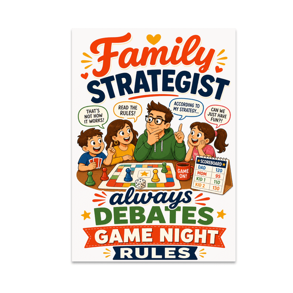 Family Game Night Rules Debate Art - Family Strategist - 13x19 Poster Print
