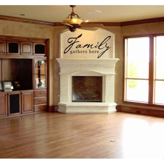 Family Gathers Here Wall Quote Decal Vinyl Words Home Lettering