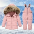 thumbnail image 1 of Family Gifts Little Girls Winter 2-Piece Ski Snowsuit Set Boys Girls Fashion Solid Color Down Jackets Keep Thickening Warm Outdoor Coat Jumpsuit Set Pink 5 Years, 1 of 9