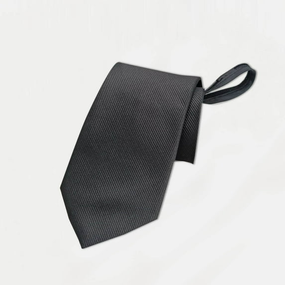 Family Gifts Men's Fashion Business 8cm Formal Solid Color Polyester Silk Lazy Zipper No Knot Tie Gray