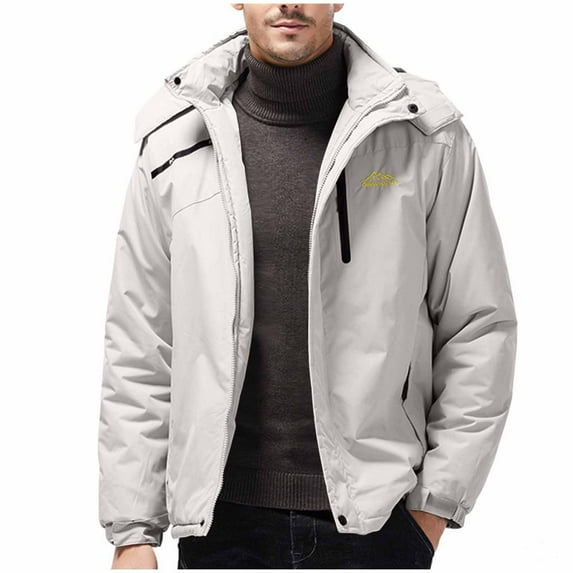 Family Gifts Men's Ski Jacket Winter Warm Snow Coat Men Warm Outdoor Sports Jacket Windproof Hooded Jacket With Fleece Jacket Men Skiing Suit Long Sleeved Hooded Casual Jacket White M