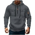 thumbnail image 1 of Family Gifts Mens Hoodie Mens Sweatshirt Men's Cargo Solid Color Multiple Pockets Sports Ditness Training Long Sleeved Hooded Casual,Dark Gray,S, 1 of 3