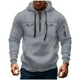 thumbnail image 1 of Family Gifts Mens Hoodie Mens Sweatshirt Men's Cargo Solid Color Multiple Pockets Sports Ditness Training Long Sleeved Hooded Casual,Gray,S, 1 of 3