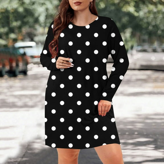 Family Gifts Ndbuld Dress for Women Plus Size Casual Loose Beach Dresses Women's Fall And Winter Oversized Loose Round Neck Short Sleeved Tie Printed Dress,XL-5XL,Black,3XL