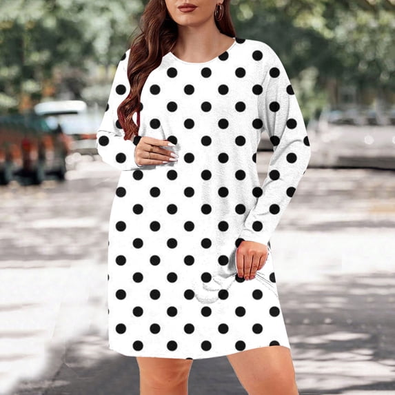 Family Gifts Ndbuld Dress for Women Plus Size Casual Loose Beach Dresses Women's Fall And Winter Oversized Loose Round Neck Short Sleeved Tie Printed Dress,XL-5XL,White,3XL