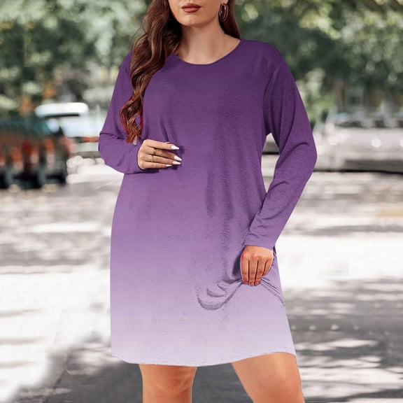 Family Gifts Ndbuld Dress for Women Plus Size Casual Loose Beach Dresses Women's Fall And Winter Oversized Loose Round Neck Short Sleeved Tie Printed Dress,XL-5XL,Purple A,4XL