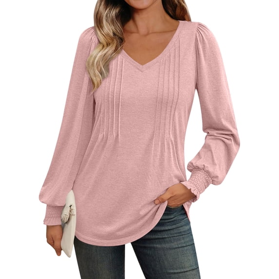 Family Gifts Ndbuld Long Sleeve Shirts for Women Fall Tops for Womens Tops Lightweight Sweater Crew Neck Womens Shirts Winter Clothes Pink S