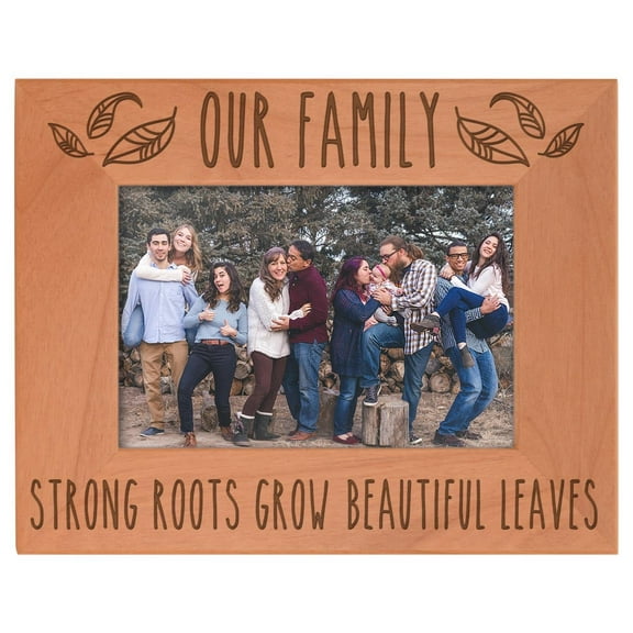 ThisWear Family Gifts Our Family Strong Roots Grow Beautiful Leaves Family Pictures Frames Natural Wood Engraved 4x6 Landscape Picture Frame Wood