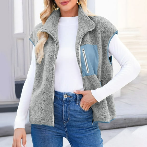 Family Gifts Puffer Vest Women Sleeveless Winter Cropped Outerwear Womens Fall Winter Sleeveless Coat Zip Up Warm Jackets Outerwear With Pockets Gray XXL