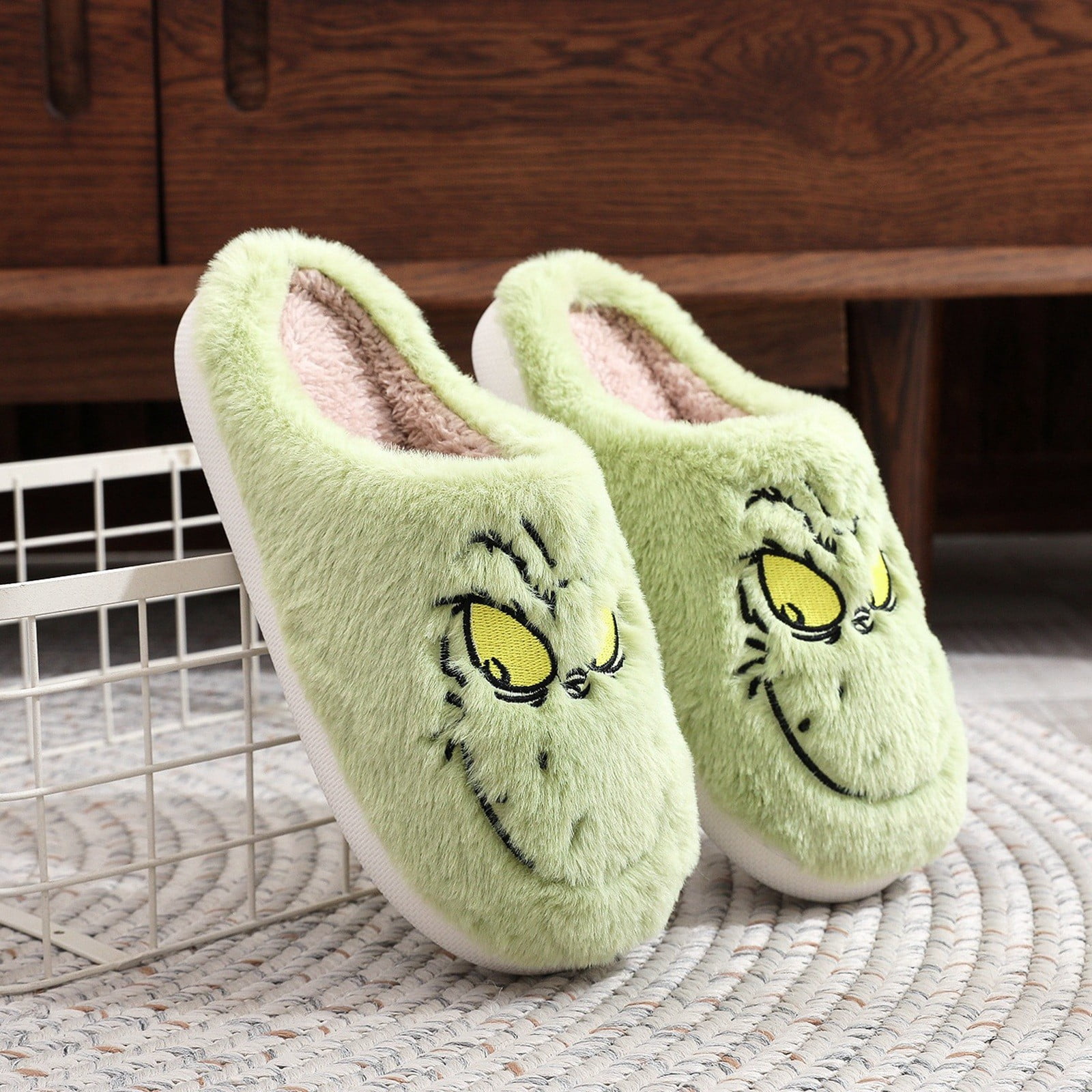 KYGABAK Family Grinch Slippers, Grinch Women's Holiday Slippers, Sizes 6.5-10.5,Women's Cotton Slippers Warm Home Cute Soft Plush House Slippers