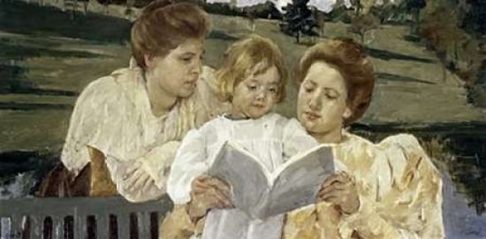 Family Group Reading Canvas Art - Mary Cassatt (10 x 20)