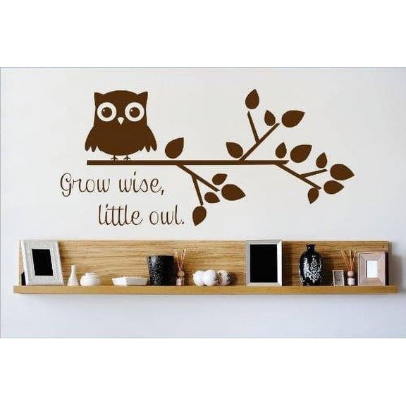 Family Grow wise little Owl Cute Quotes & Sayings Wall Decal Decoration Cute Owl Sitting on a Tree Branch Silhouette Lasts Years and Easily Removable - Size: 4 In(W) x 10 In(H)