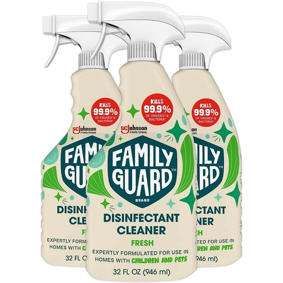 Family Guard Brand Disinfectant Spray Trigger & Multi Surface Cleaner, Antibacterial Spray, Expertly Formulated for Use In Homes with Children & Pets, Fresh Scent, 32 oz Pack of 3