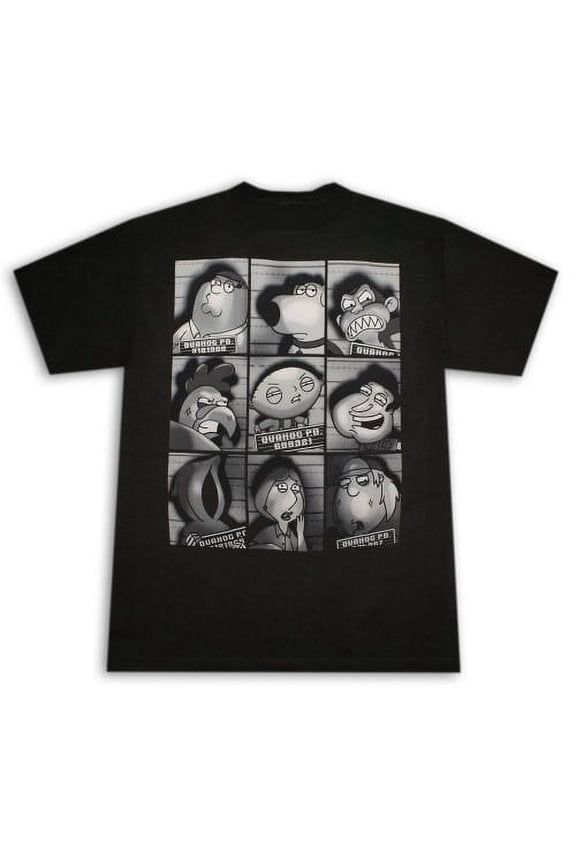 Family Guy Character Mug Shots Booked Men's T-Shirt, Small