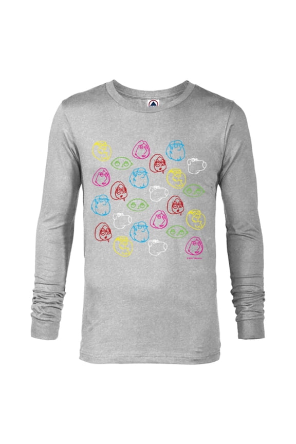 Family Guy Peter Lois Meg Stewie Brian Chris Neon Faces - Long Sleeve T-Shirt for Men - Customized-Athletic Heather