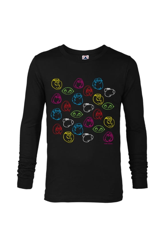 Family Guy Peter Lois Meg Stewie Brian Chris Neon Faces - Long Sleeve T-Shirt for Men - Customized-Black