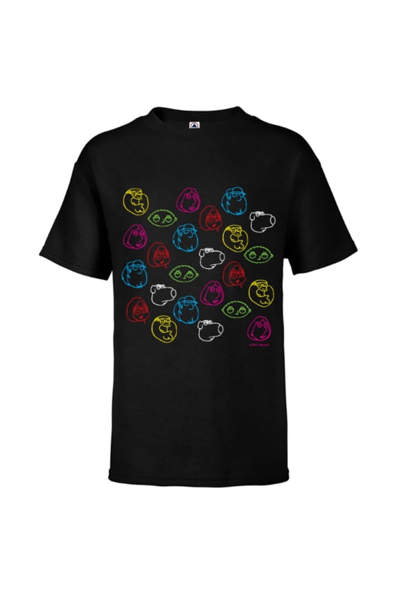Family Guy Peter Lois Meg Stewie Brian Chris Neon Faces - Short Sleeve T-Shirt for Kids - Customized-Black