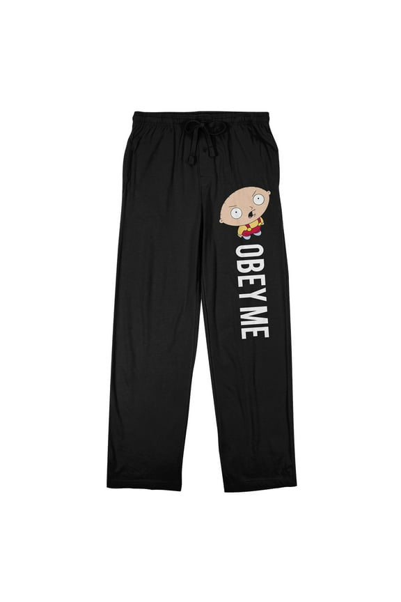 Family Guy Stewie Obey Me Men's Black Sleep Pajama Pants-Large