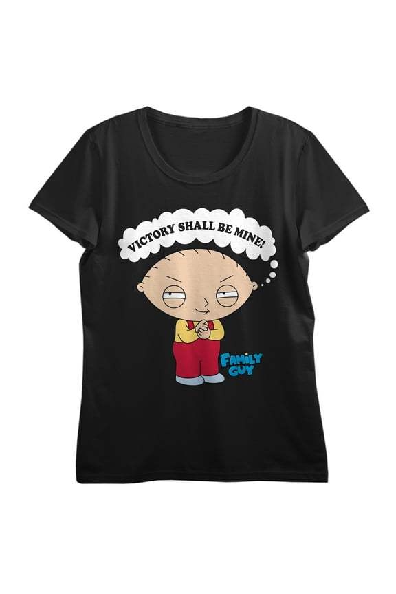 Family Guy Stewie Victory Shall Be Mine Crew Neck Short Sleeve Women's Black Crop Top-Large