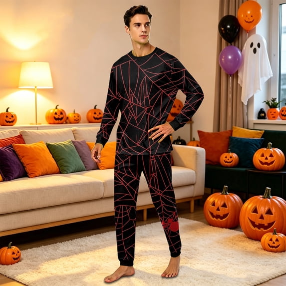 Family Halloween Matching PJs Pajamas Set, Spooky Pumpkin Ghost Long Sleeve Loungewear Sleepwear Outfits for Holiday Celebration