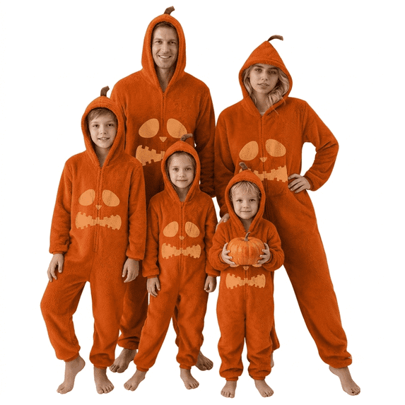 Family Halloween Pajamas,Matching Pumpkin Pjs,Halloween Lounge Set,Family Holiday Onesies,Matching Pumpkin Onesie Pajamas Holiday Family Sleepwear Halloween Party Hooded Jumpsuit Lounge,XL