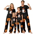 thumbnail image 1 of Family Halloween Pajamas Matching Sets, Black Cute Ghost With Knit Beanie Soft Short Sleeve Top and Long Pants Halloween Pajamas for Family, 2 Piece Holiday Sleepwear Halloween Family Pjs Set, 1 of 7