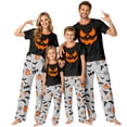 thumbnail image 1 of Family Halloween Pajamas Matching Sets, Black Jack‑o‑Lantern Face Soft Short Sleeve Top and Long Pants Halloween Pajamas for Family, 2 Piece Holiday Sleepwear Halloween Family Pjs Set, 1 of 6