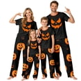 thumbnail image 1 of Family Halloween Pajamas Matching Sets, Black Jack‑o‑Lantern Face Soft Short Sleeve Top and Long Pants Halloween Pajamas for Family, 2 Piece Holiday Sleepwear Halloween Family Pjs Set, 1 of 7