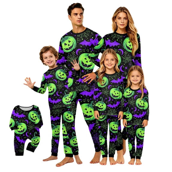 Family Halloween Pajamas Matching Sets, Halloween Printed Family Outfits Sets, Printed Long Sleeve Top and Pants, Family Matching Sleepwear, Holiday Loungewear, Coordinated Pajama Outfit