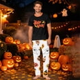 thumbnail image 1 of Family Halloween Pajamas Matching Sets Skeleton Bat Crew Neck Spooky Pajamas Witch Hat Candy Horror Wide Leg Pjs, Men:XL, 1 of 7