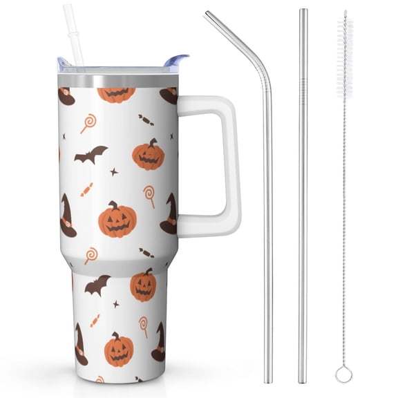 Family Halloween Tumbler 40oz w/Handle - Cute Pumpkin Design, BPA Free Stainless Steel, Insulated Cup for Adults