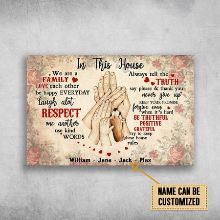 Family Hand, In This House, We Are A Family, Love Each Other, Be Happy Everyday Customized Personalized NAME 11 x 17 Inch Poster