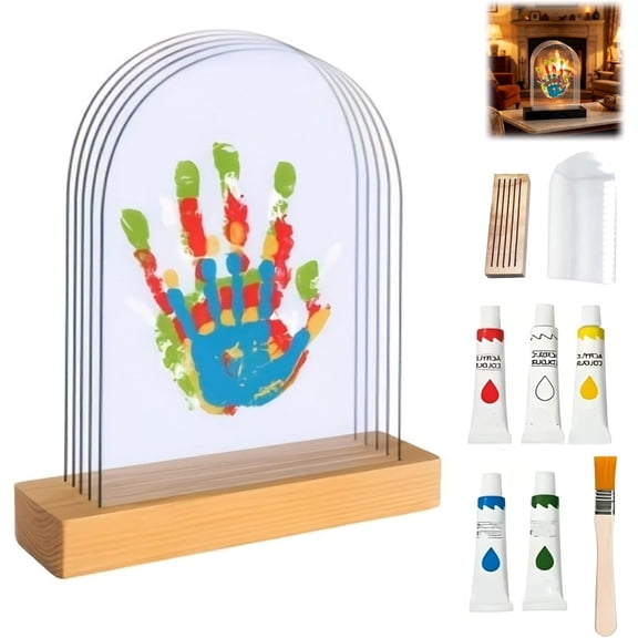 Family Hand Print Frame Kit – DIY Handprint & Hand Casting Kit, Wooden Keepsake Frame Gift, Hand Prints Ornament(RL Wood 1 Set)