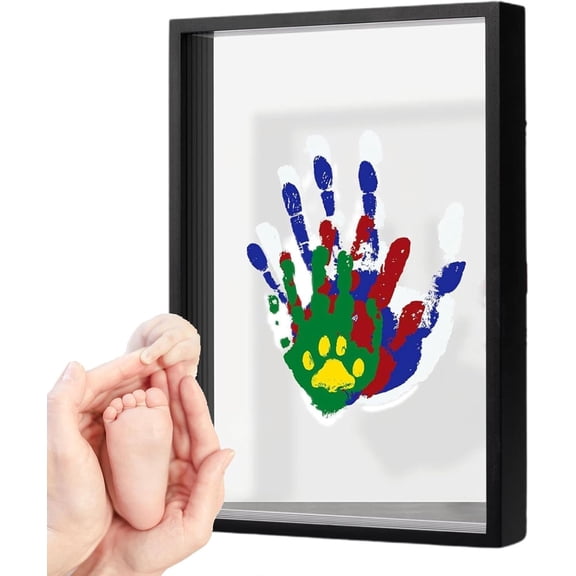 Family Hand Print Frame Kit- Wood And Acrylic 22.4x31x4Cm | Hand Print Mold Kit With Wooden Acrylic Frame, Keepsake Gift, Home Display, Handprint Keepsake Frame | Gift Shower Family Memory Display