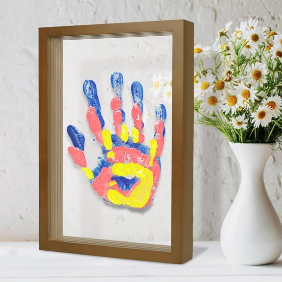 Family Handprint Art Kit with Wooden Shadow Box Frame, DIY Handprint Keepsake for Couples & Families, Complete Set with Paint & Tools for Father’s Day & Sentimental Gifts