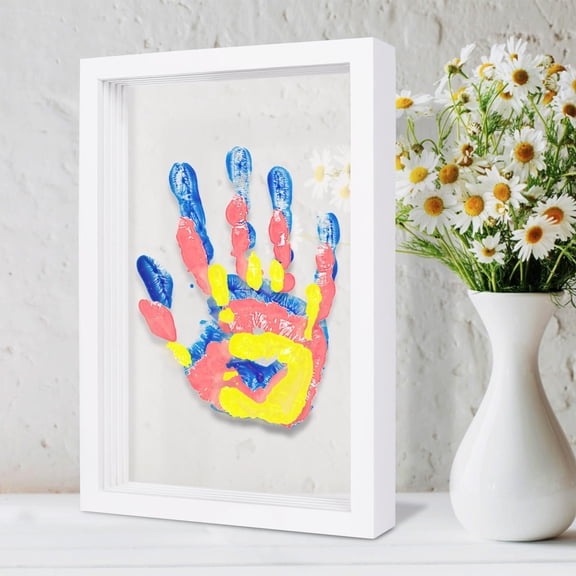 Family Handprint Art Kit with Wooden Shadow Box Frame, DIY Handprint Keepsake for Couples & Families, Complete Set with Paint & Tools for Father’s Day & Sentimental Gifts