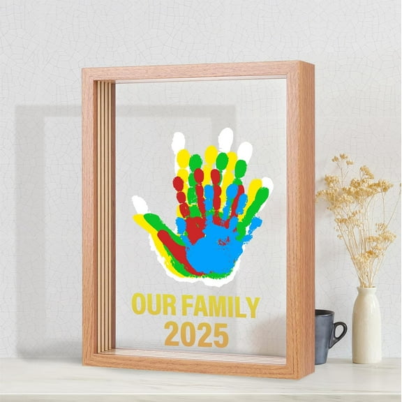 Family Handprint Kit - Baby Hand and Footprint Kit, Adoption Gifts, Family Gifts for New Parents, Christmas, New Mom, DIY Craft Keepsake Wooden Frame, Non-Toxic Paints (1Pcs,Brown)