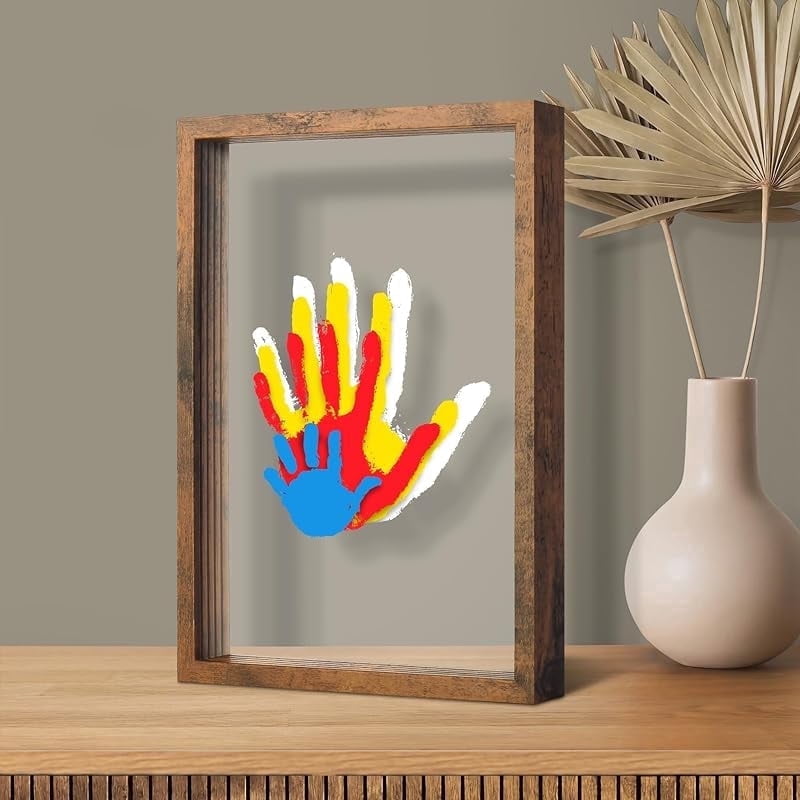 Family Handprint Kit, DIY Craft Keepsake Frame, Baby Hand Print Kits, Family Gifts for New Mom, New Parents, Grandparents, Father's Day, Mother's Day, Anniversary, 6 Non -Toxic Paints (White)