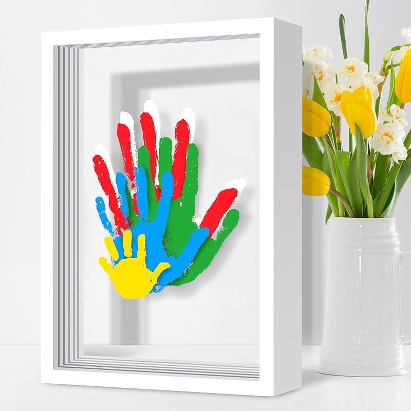 Family Handprint Kit, DIY Craft Keepsake Frame, Baby Hand Print Kits, Family Gifts for New Mom, New Parents, Grandparents, Father's Day, Mother's Day, Anniversary, 6 Non -Toxic Paints (White)