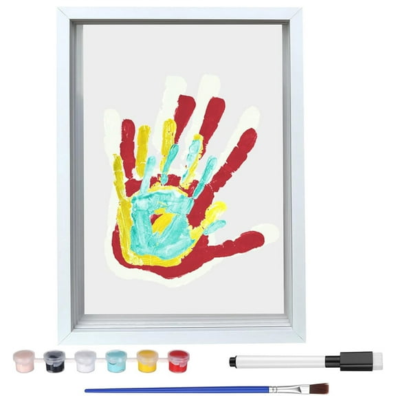 Family Handprint Kit, DIY Craft Keepsake Frame,Baby Hand Print Kits,Handmade Keepsake Wooden Frame Endless Gift Set 4 Transparent Sheets 6 Non -Toxic Paint Colors,Family Gifts for New Mom, New Parents