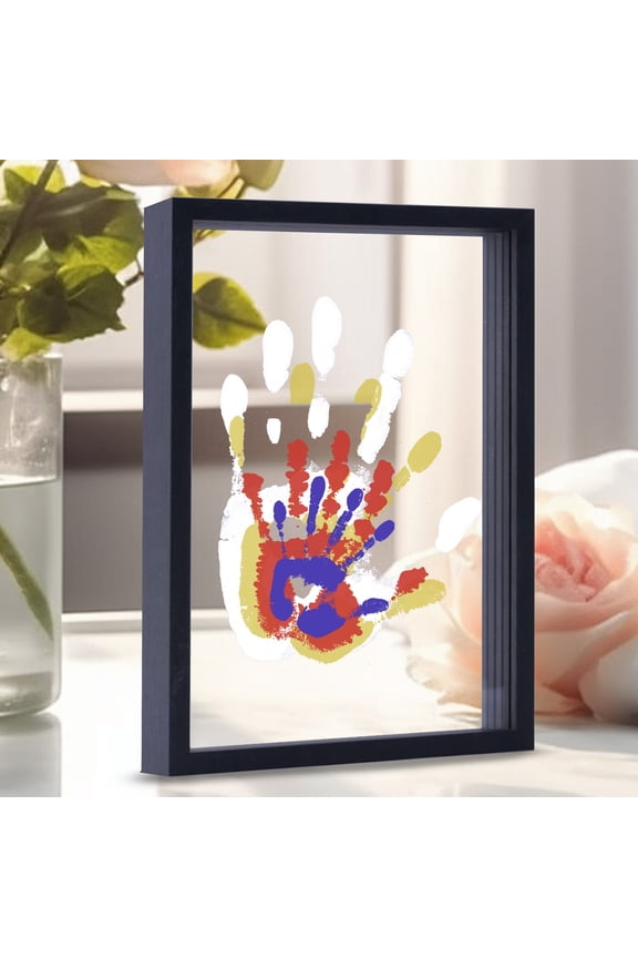 Family Handprint Kit, DIY Craft Keepsake Wood Frame, Endless Gift Set, 4 Transparent Sheets - Black