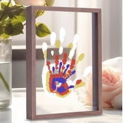 طقم بصمات الأسرة ، إطار DIY Craft Keepsake Wood ، مجموعة هدايا لا نهاية لها ، 4 أوراق شفافة - بني