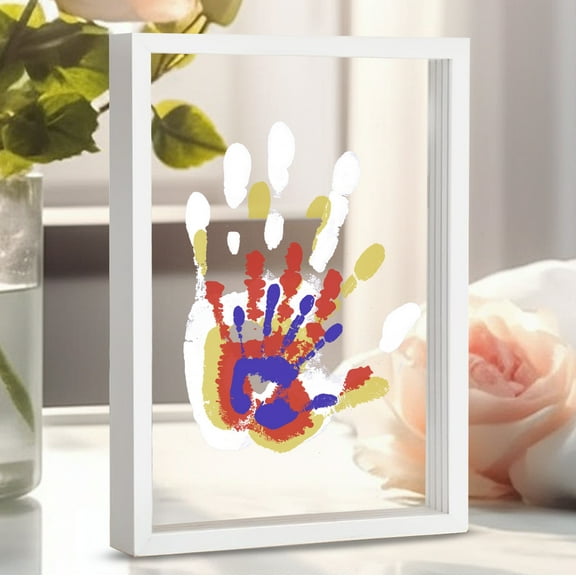 Family Handprint Kit, DIY Craft Keepsake Wood Frame, Endless Gift Set, 4 Transparent Sheets - Brown
