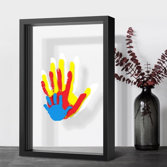 Family Handprint Kit with Frame, Handprint Keepsake Kit for Family, Baby and Parents, DIY Hand Print Craft with 5 Acrylic Sheets, Personalized Family Memory Gift for Mom, Dad and Grandparents