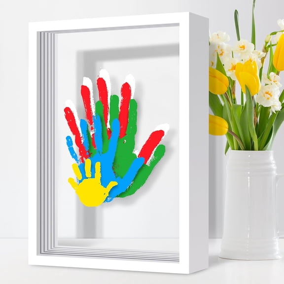 Family Handprint Kit with Frame, Handprint Keepsake Kit for Family, Baby and Parents, DIY Hand Print Craft with 5 Acrylic Sheets, Personalized Family Memory Gift for Mom, Dad and Grandparents